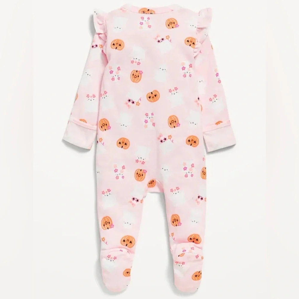Old Navy Baby Girl Halloween Ghost & Pumpkin 2-Way Zip Footed Sleeper 3–6M